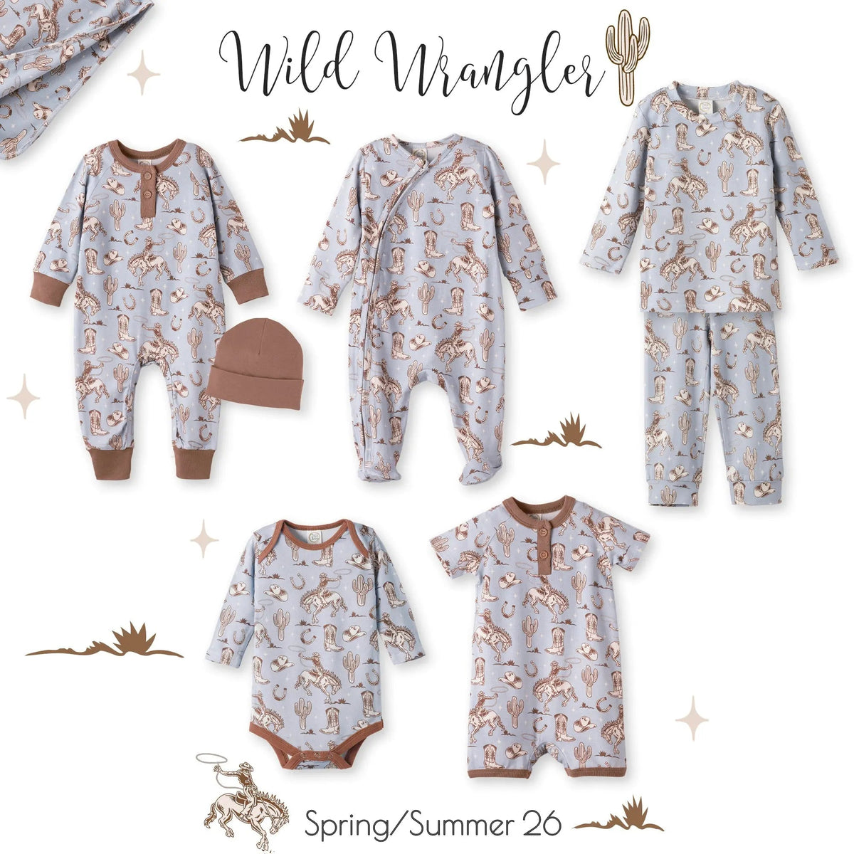 Tesa Babe Wild Wrangler/Blue Western Baby Boy Bamboo Zipper Romper - 