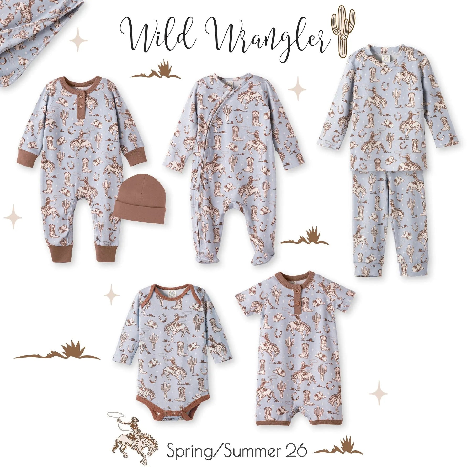 Tesa Babe Wild Wrangler/Blue Western Baby Boy Bamboo Zipper Romper - 