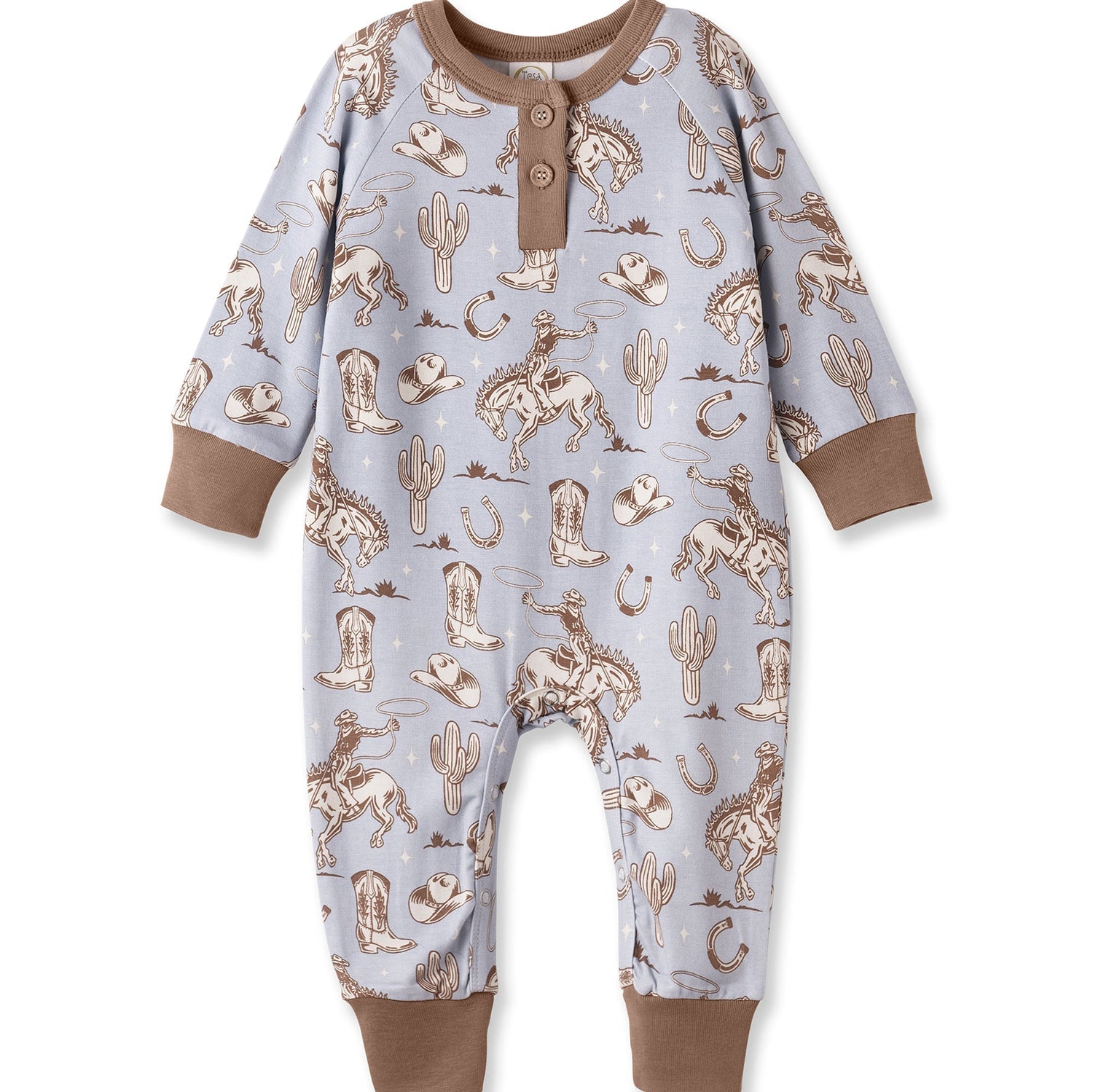 Tesa Babe Wild Wrangler/Blue Western Bamboo Henley Cowboy Romper - 