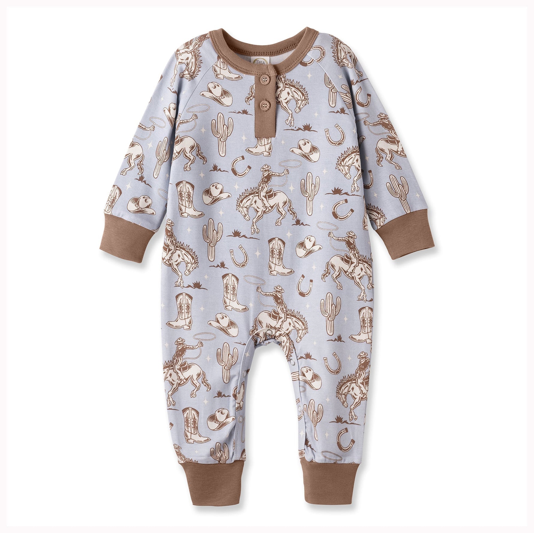 Tesa Babe Wild Wrangler/Blue Western Bamboo Henley Cowboy Romper - 