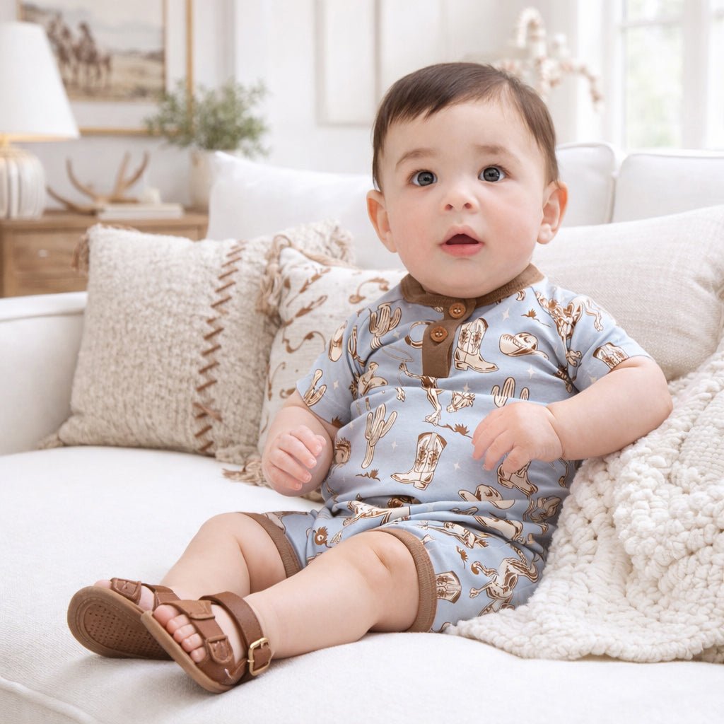 Tesa Babe Wild Wrangler/Blue Western Bamboo Shorty Romper for BoysEveretts Place