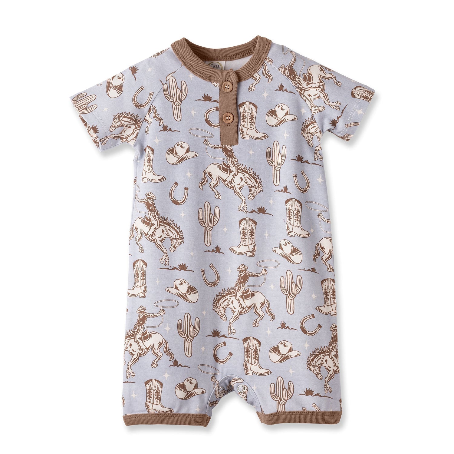 Tesa Babe Wild Wrangler/Blue Western Bamboo Shorty Romper for Boys - 