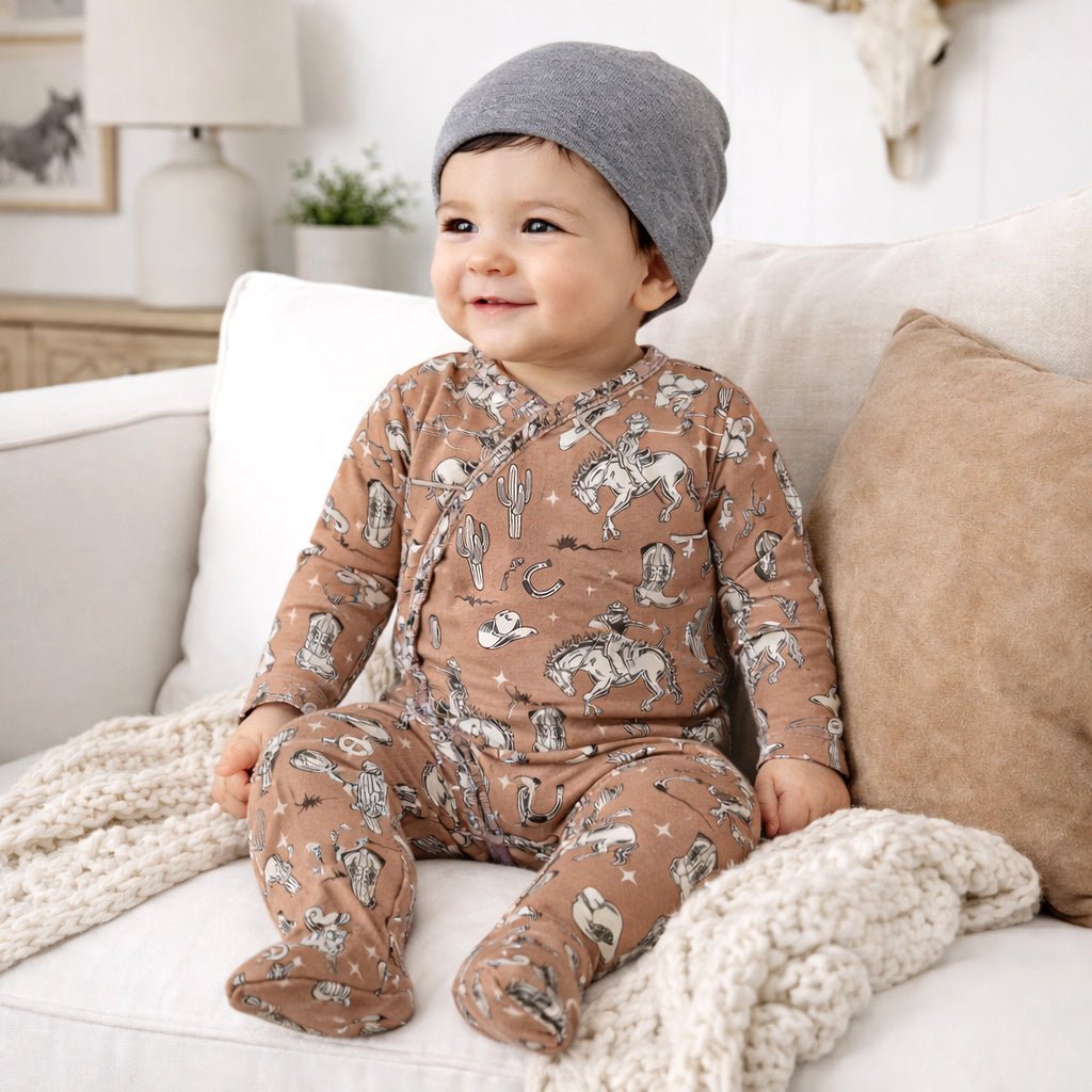 Wild Wrangler/Brown Western Baby Boy Bamboo Zipper Romper - Sleeve, Baby & Toddler Clothing, Textile, Child, Nightwear | Everetts Place