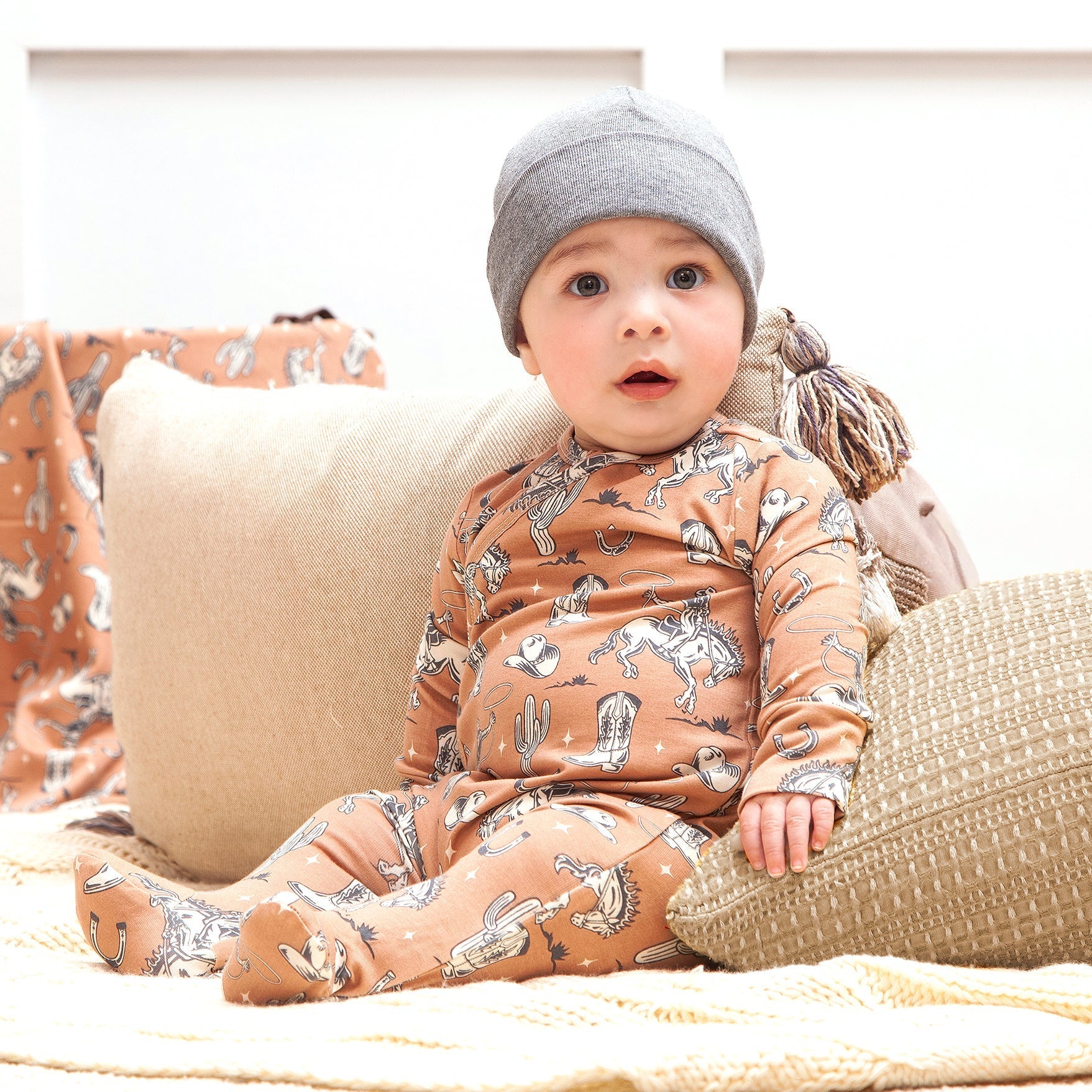 Tesa Babe Wild Wrangler/Brown Western Baby Boy Bamboo Zipper Romper - 