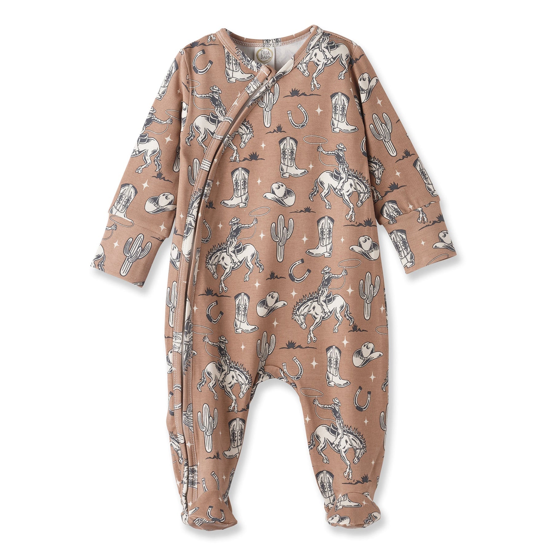 Tesa Babe Wild Wrangler/Brown Western Baby Boy Bamboo Zipper RomperEveretts Place