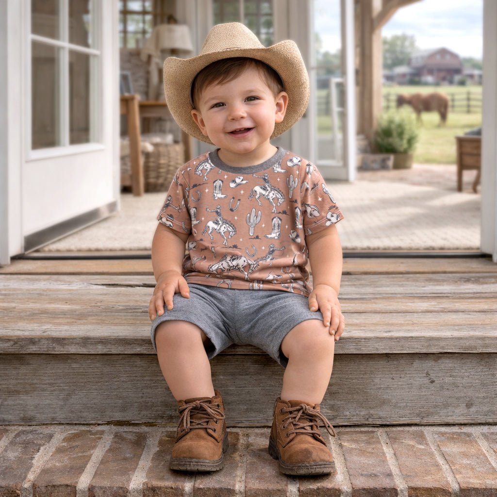 Tesa Babe Wild Wrangler/Brown Western Bamboo Cotton Boys' Short SetEveretts Place