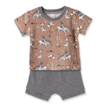 Tesa Babe Wild Wrangler/Brown Western Bamboo Cotton Boys' Short Set - 