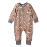 Tesa Babe Wild Wrangler/Brown Western Bamboo Henley Romper for Babies - 