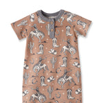 Tesa Babe Wild Wrangler/Brown Western Bamboo Shorty Romper for Boys - 