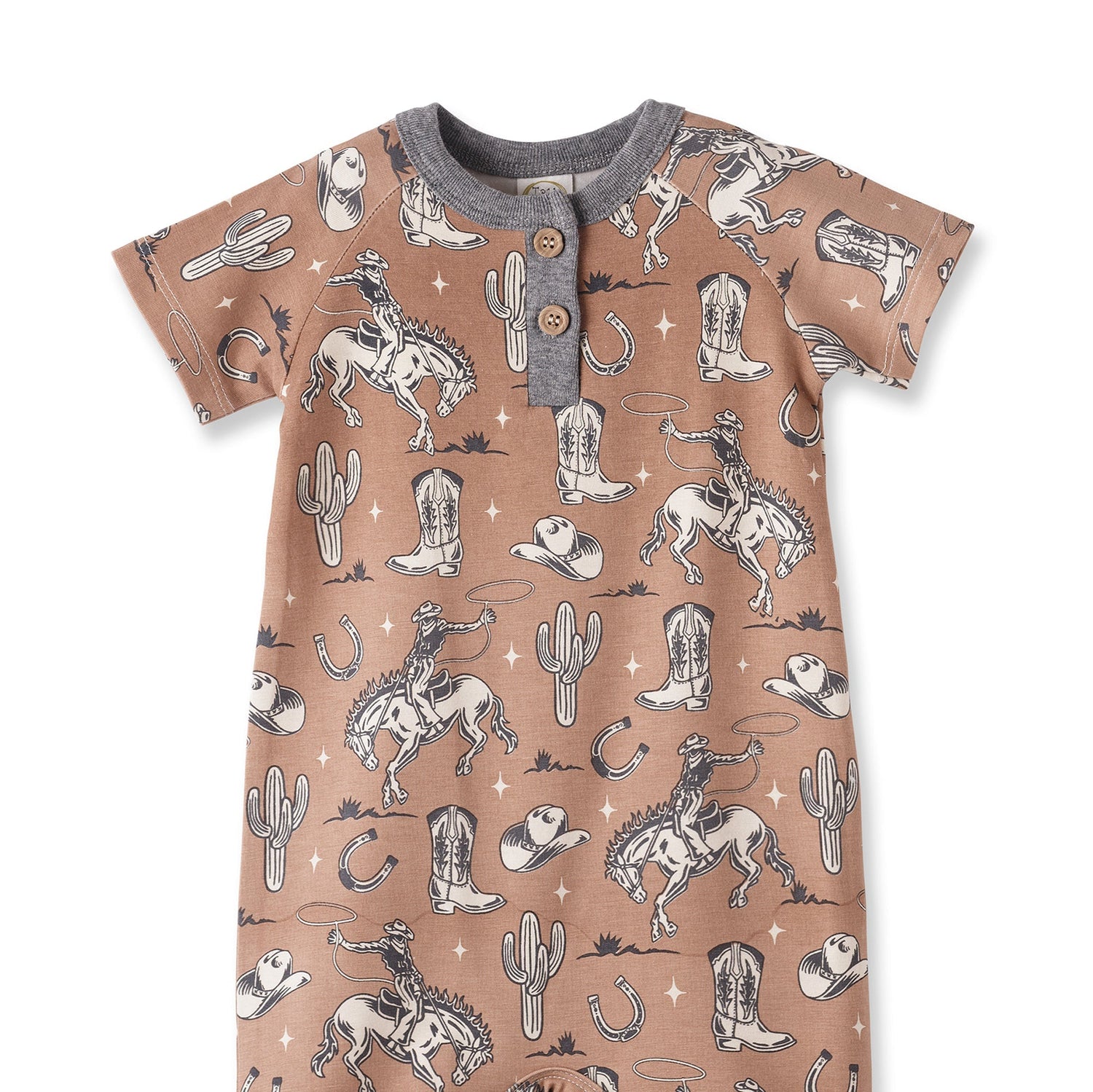 Tesa Babe Wild Wrangler/Brown Western Bamboo Shorty Romper for Boys - 