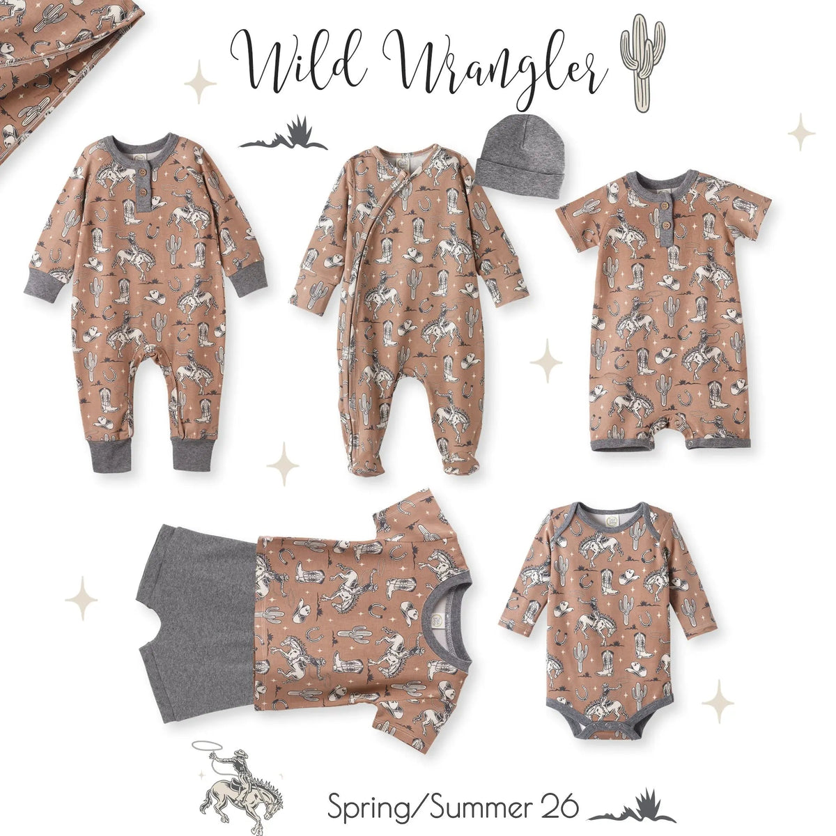 Tesa Babe Wild Wrangler/Brown Western Bamboo Shorty Romper for Boys - 