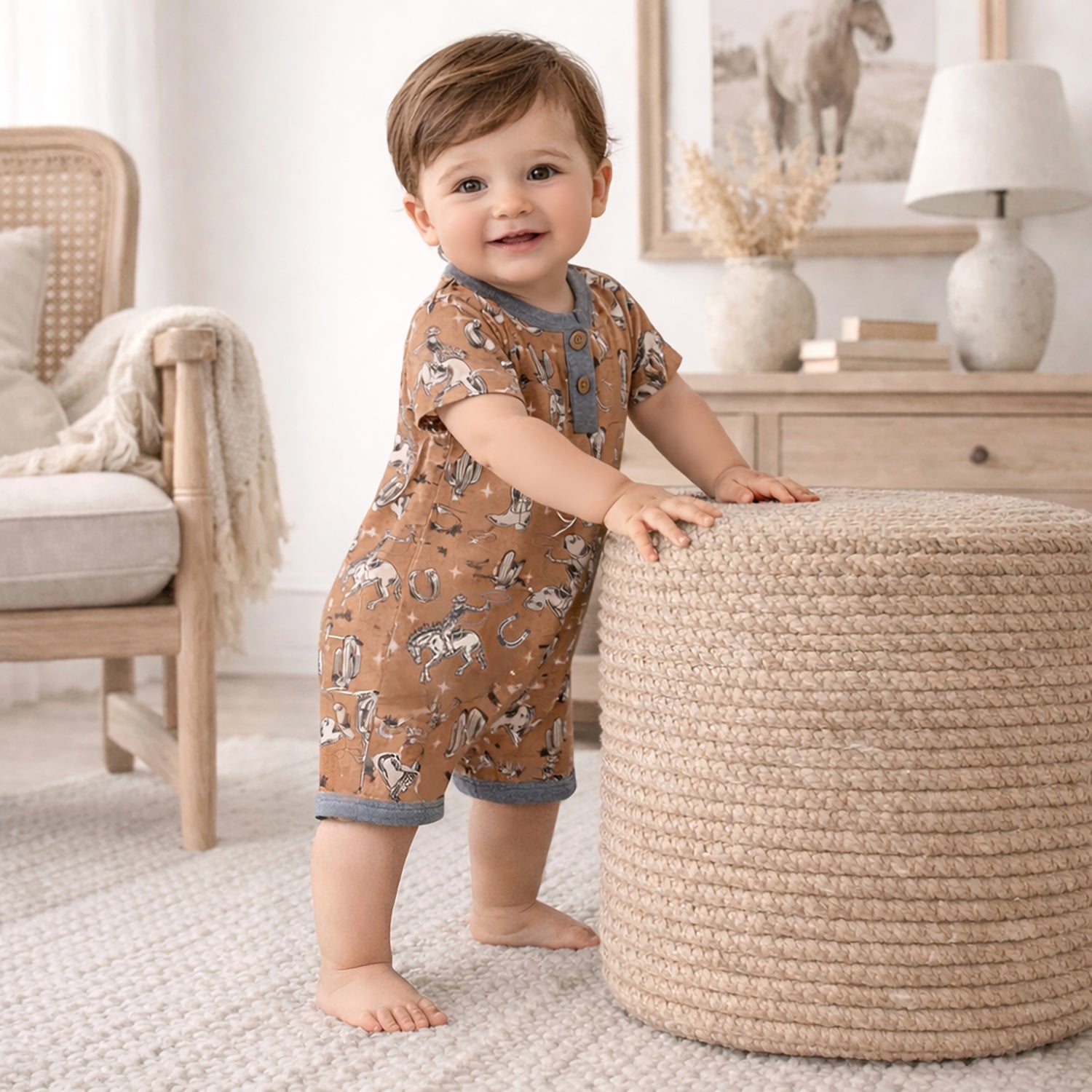Tesa Babe Wild Wrangler/Brown Western Bamboo Shorty Romper for BoysEveretts Place