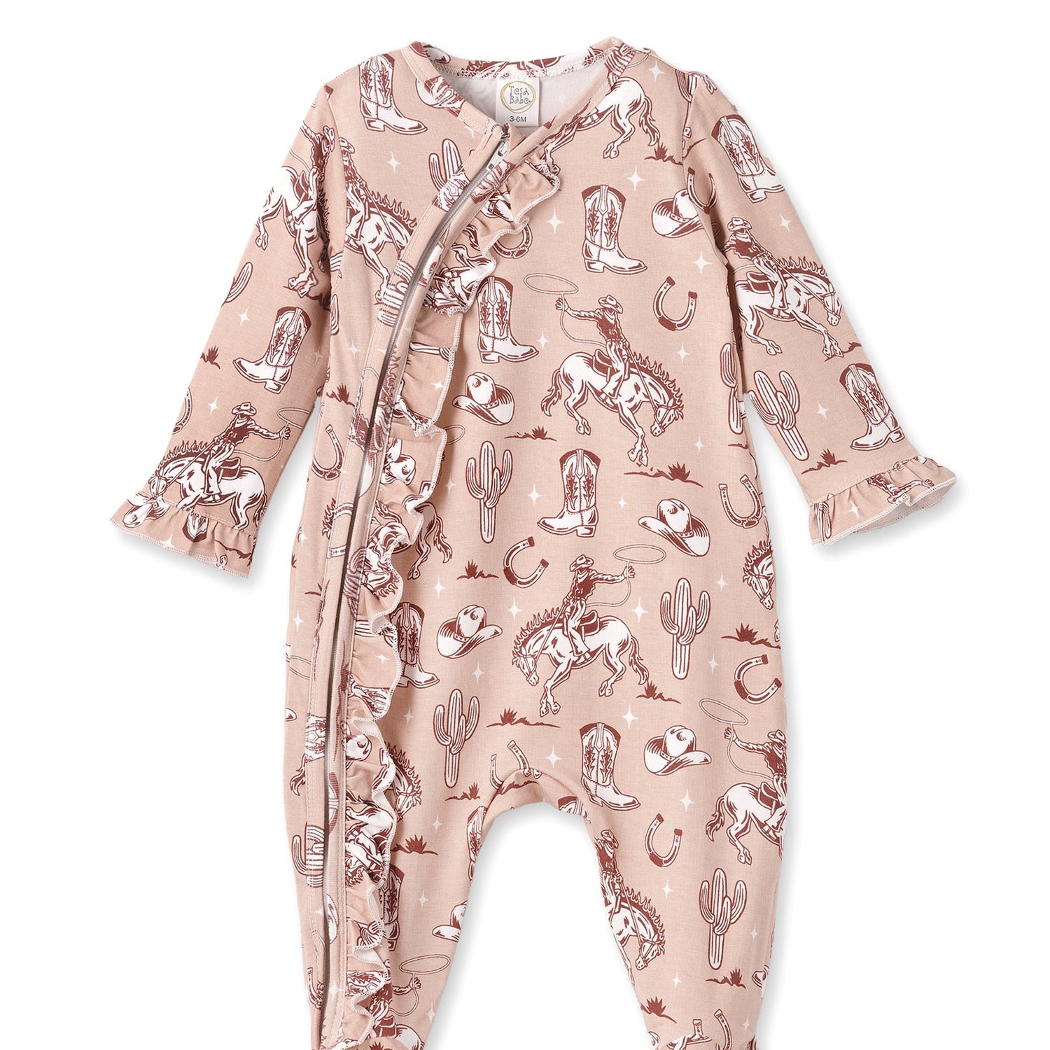 Tesa Babe Wild Wrangler/Pink Bamboo Ruffle Zipper Romper - 