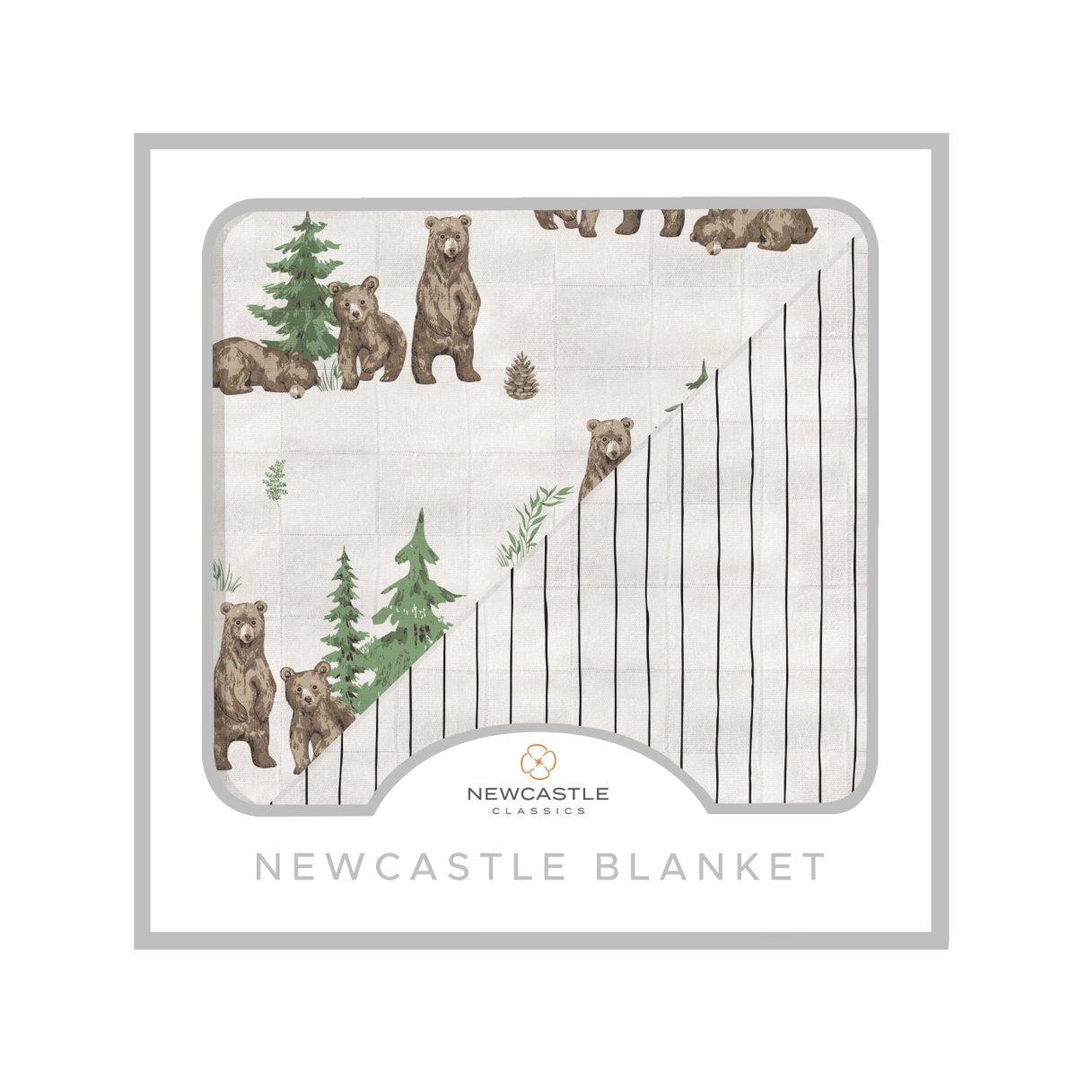 Newcastle Classics Wilderness Bear & Pencil Stripe Bamboo Newcastle Blanket - 