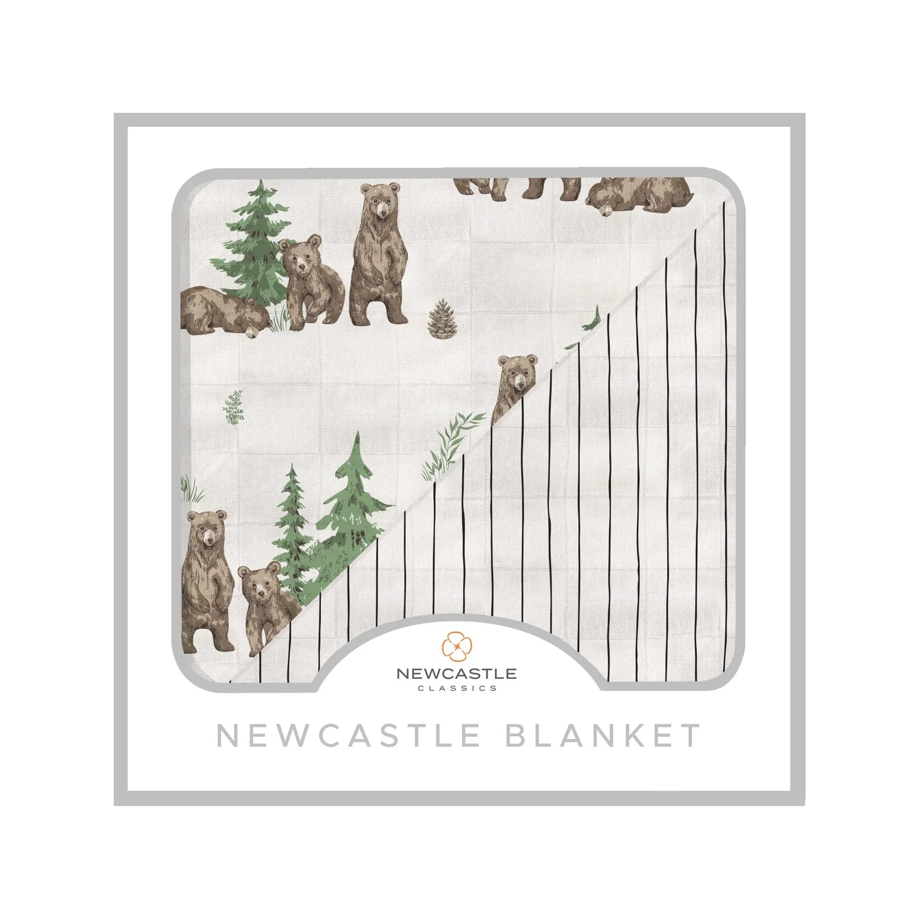 Newcastle Classics Wilderness Bear & Pencil Stripe Bamboo Newcastle Blanket - 