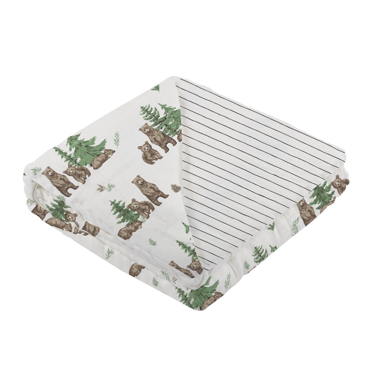 Newcastle Classics Wilderness Bear & Pencil Stripe Bamboo Newcastle Blanket - 