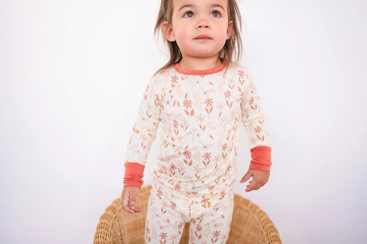 Harp Angel Boutique Wildflower Bamboo Pajama Set with Snug Fit for Cozy Kids Sleepwear - 