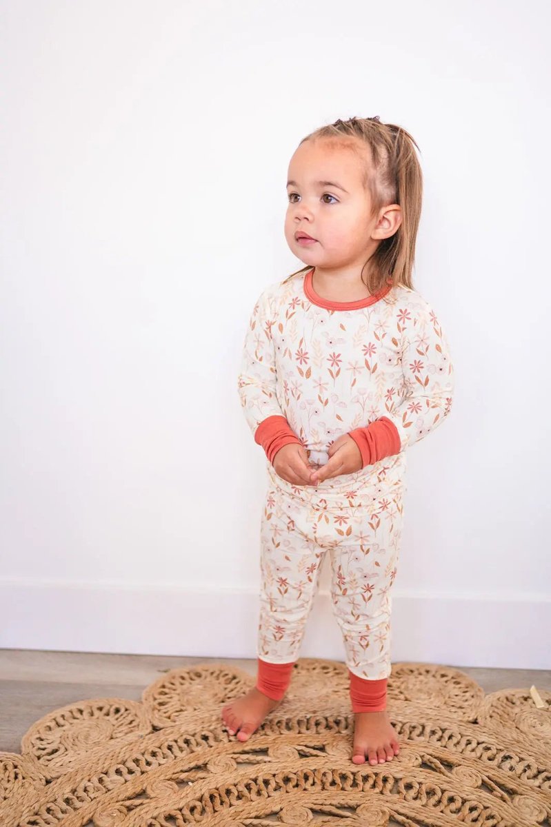 Harp Angel Boutique Wildflower Bamboo Pajama Set with Snug Fit for Cozy Kids Sleepwear - 
