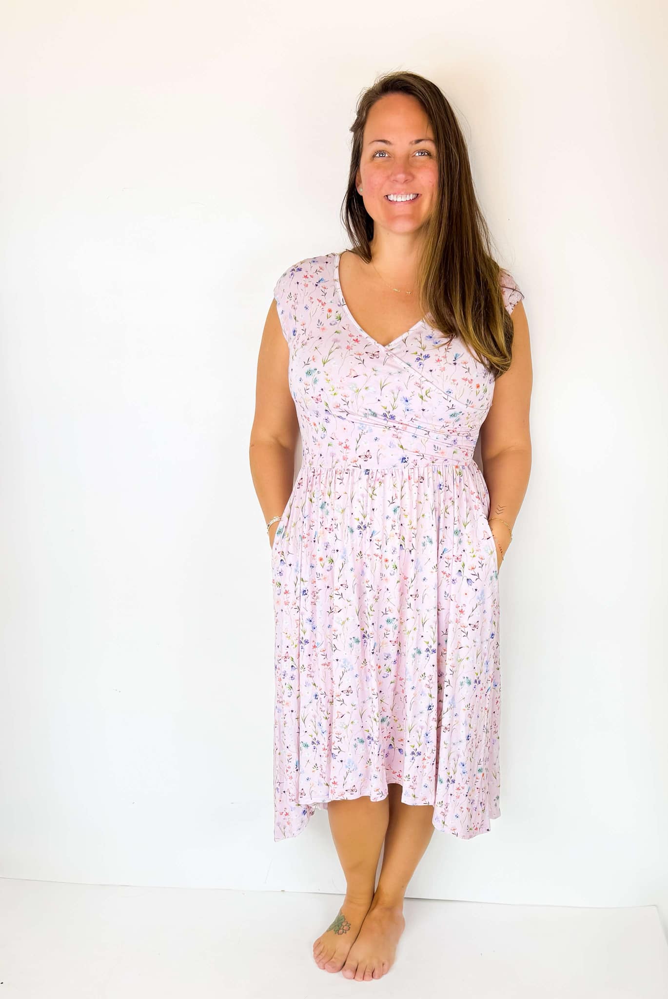 Dragonfly Dreams Bamboo Wildflower Garden Cap Sleeve Women's Hi - Low Dress