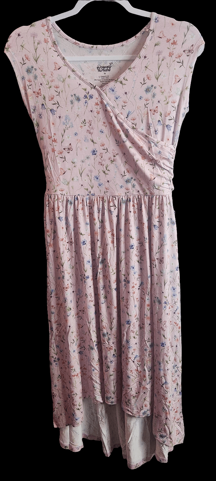 Dragonfly Dreams Bamboo Wildflower Garden Cap Sleeve Women's Hi - Low Dress