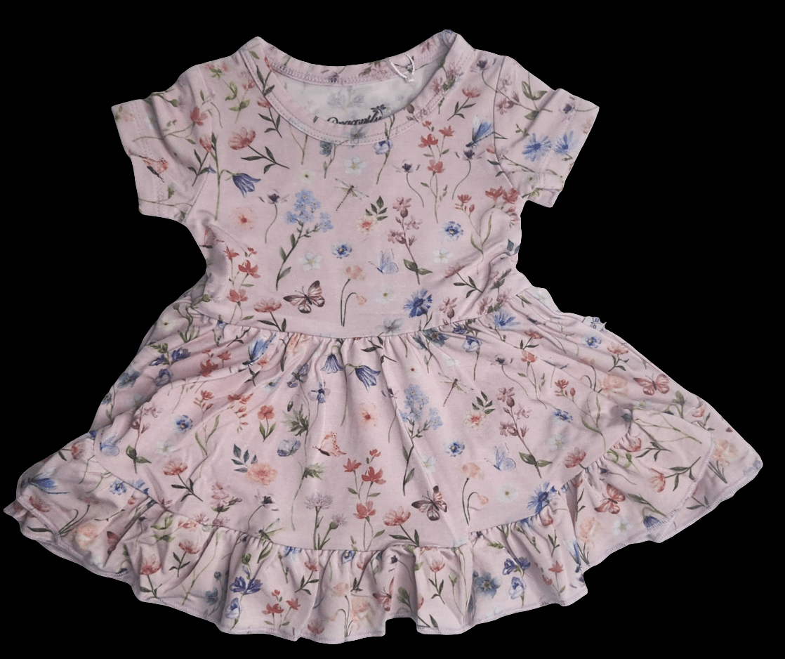 Dragonfly Dreams Bamboo Wildflower Garden Short Sleeve Twirl Dress with Bodysuit