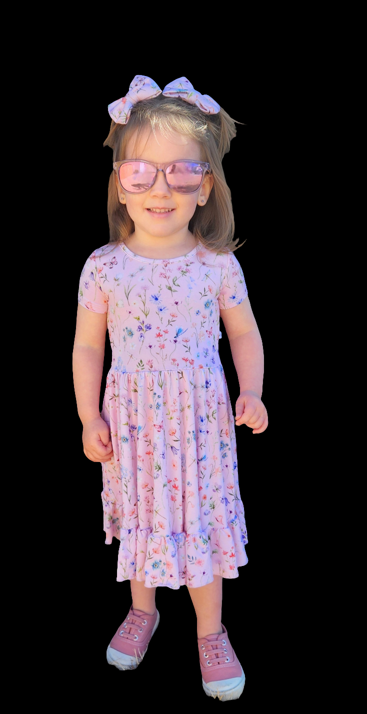 Dragonfly Dreams Bamboo Wildflower Garden Twirl Dress with Pockets & Shorts Set