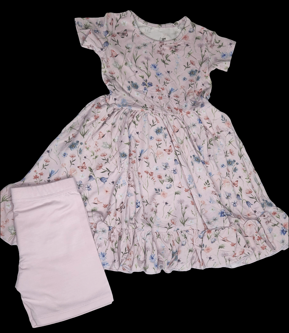 Dragonfly Dreams Bamboo Wildflower Garden Twirl Dress with Pockets & Shorts Set