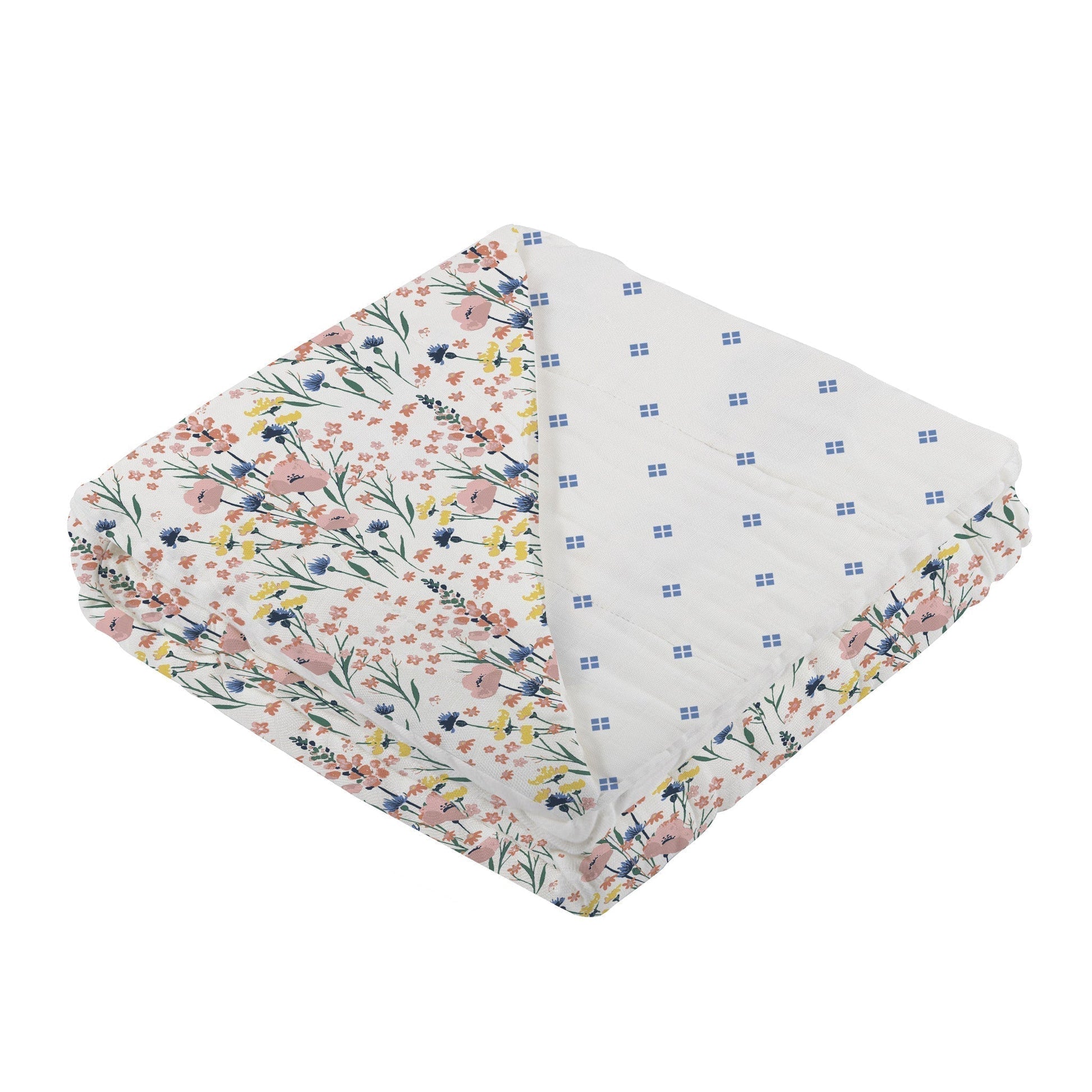Wildflowers and Periwinkle Diamond Polka Dot Bamboo Newcastle Blanket 100 Percent Natural Muslin 47 Inch x 47 Inch Newcastle Classics