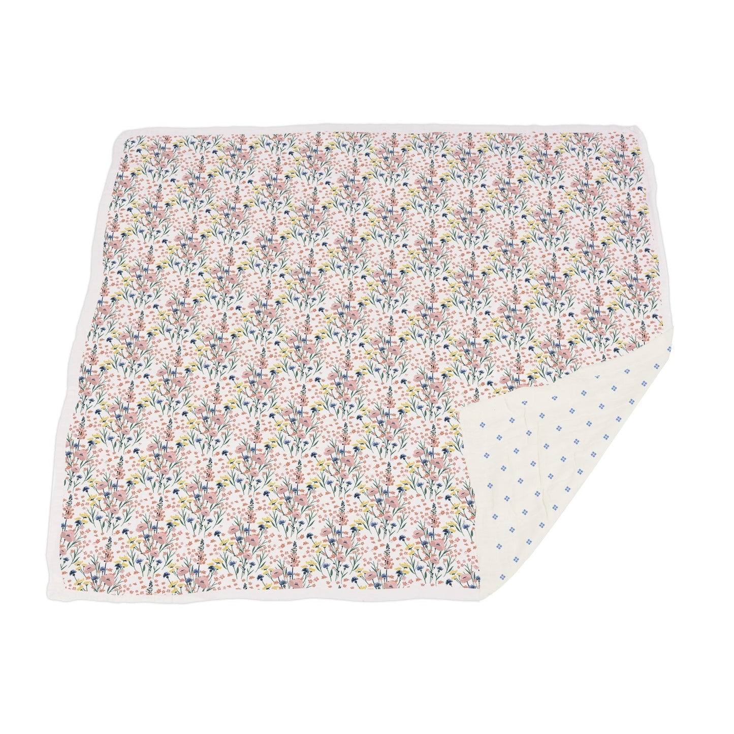 Wildflowers and Periwinkle Diamond Polka Dot Bamboo Newcastle Blanket 100 Percent Natural Muslin 47 Inch x 47 Inch Newcastle Classics