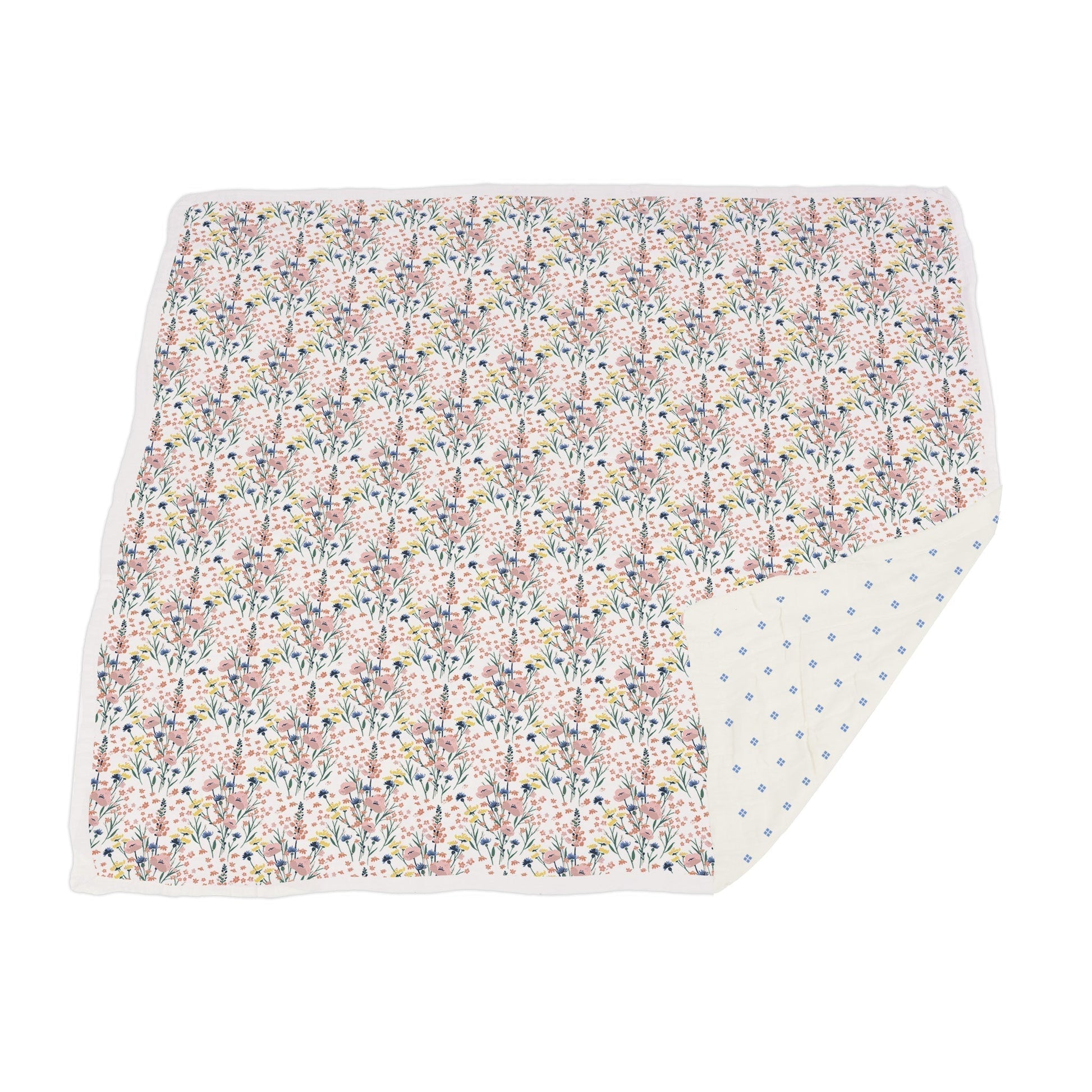 Wildflowers and Periwinkle Diamond Polka Dot Bamboo Newcastle Blanket 100 Percent Natural Muslin 47 Inch x 47 Inch Newcastle Classics