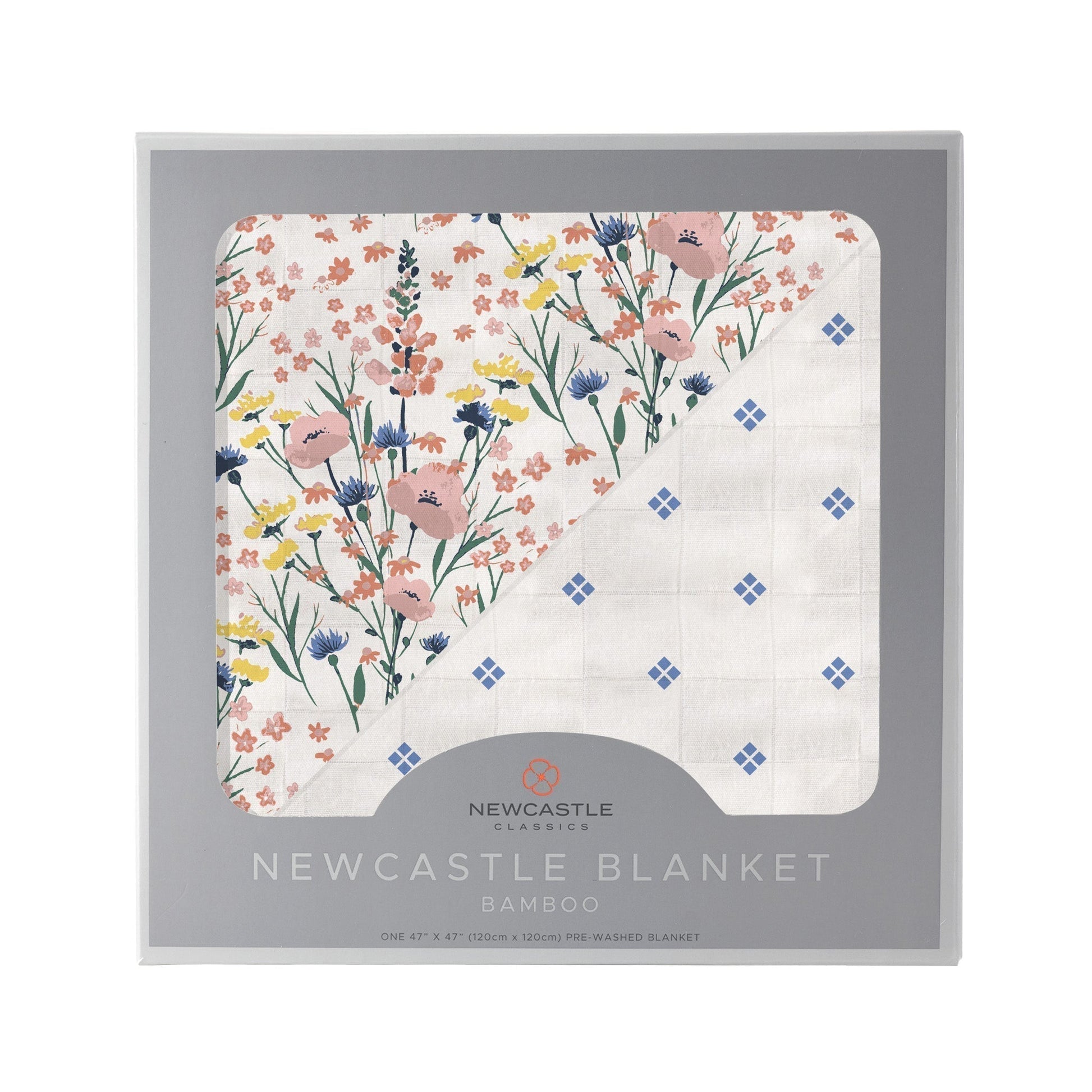 Wildflowers and Periwinkle Diamond Polka Dot Bamboo Newcastle Blanket 100 Percent Natural Muslin 47 Inch x 47 Inch Newcastle Classics