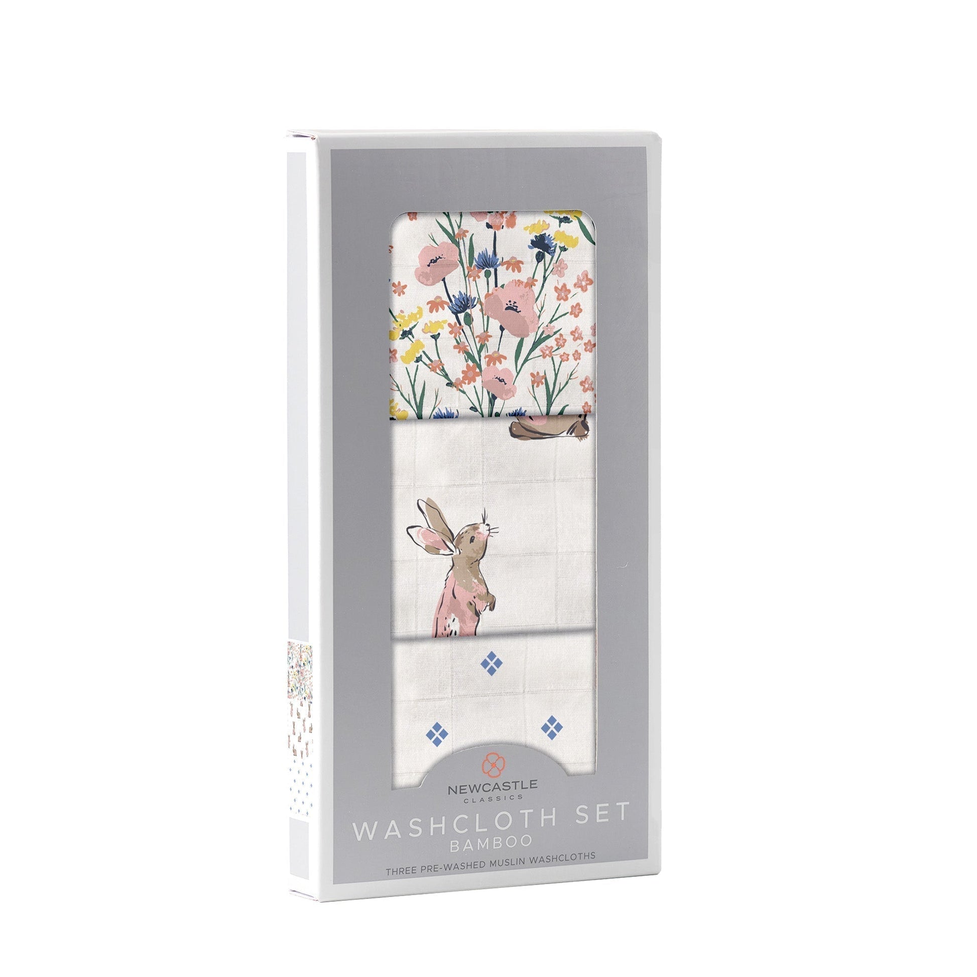 Wildflowers Bamboo Washcloth Set of Three Colorful Prints Quick Drying Loop 12 x 12 Inches Newcastle Classics