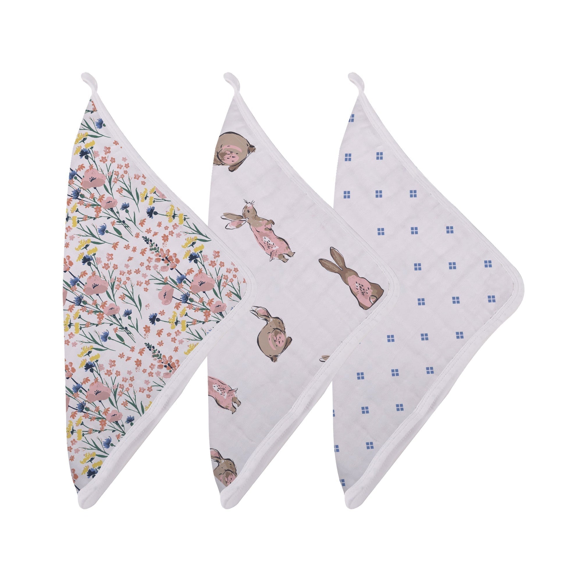 Wildflowers Bamboo Washcloth Set of Three Colorful Prints Quick Drying Loop 12 x 12 Inches Newcastle Classics