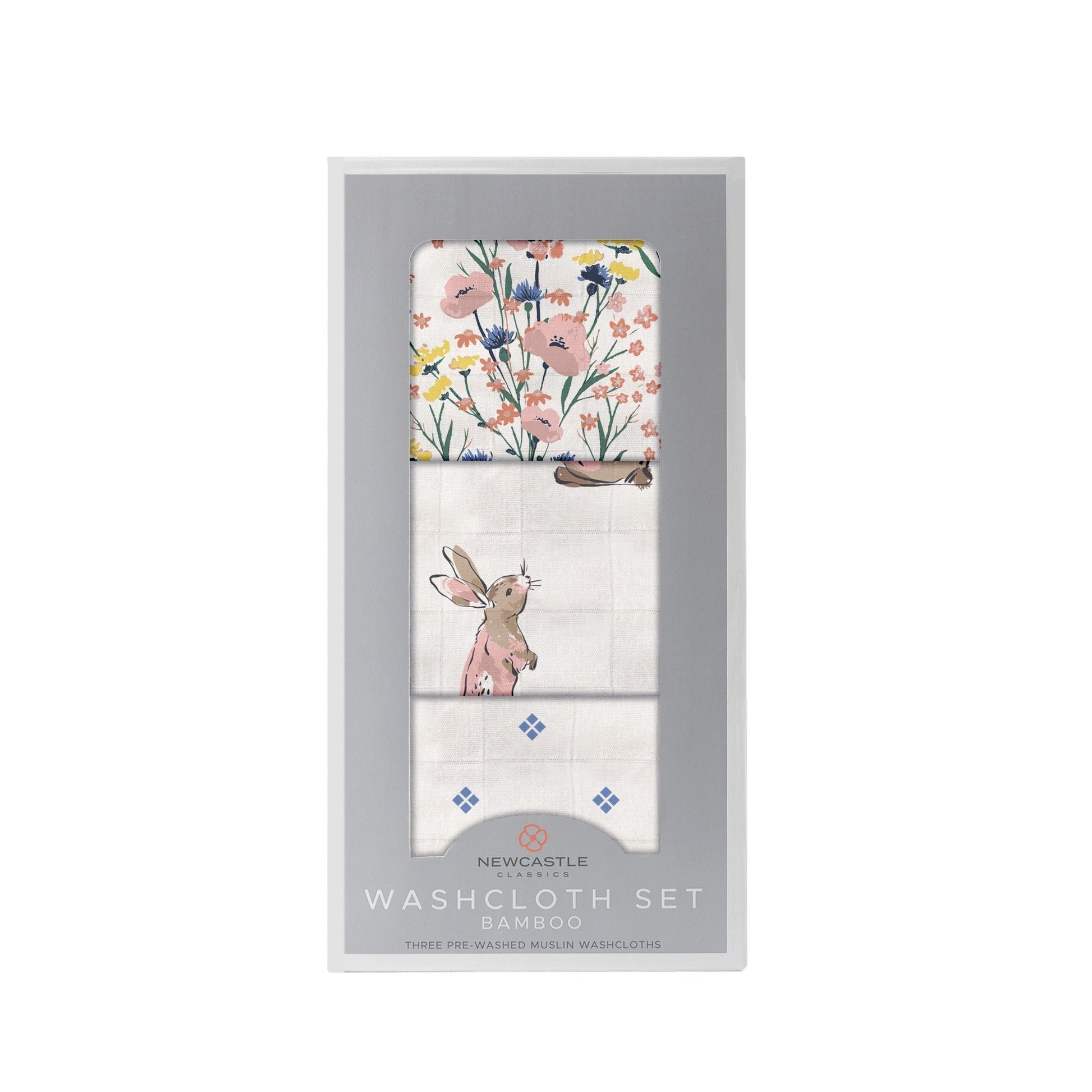 Wildflowers Bamboo Washcloth Set of Three Colorful Prints Quick Drying Loop 12 x 12 Inches Newcastle Classics