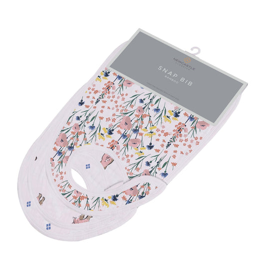 Wildflowers Snap Bibs Set of 3 Soft Bamboo Muslin Feeding and Teething Bibs Newcastle Classics