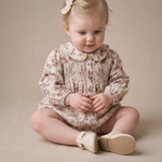 Organic Smocked Long Sleeve Bubble Romper - Wildrose by Makemake Organics