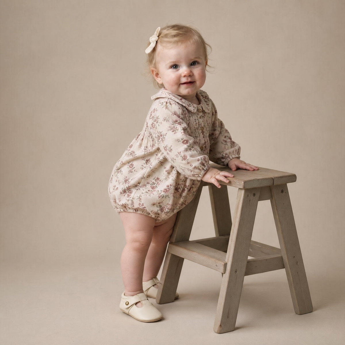 Organic Smocked Long Sleeve Bubble Romper - Wildrose by Makemake Organics