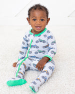 Baby footie pajamas with Wind Warriors print and two-way zipper down the front