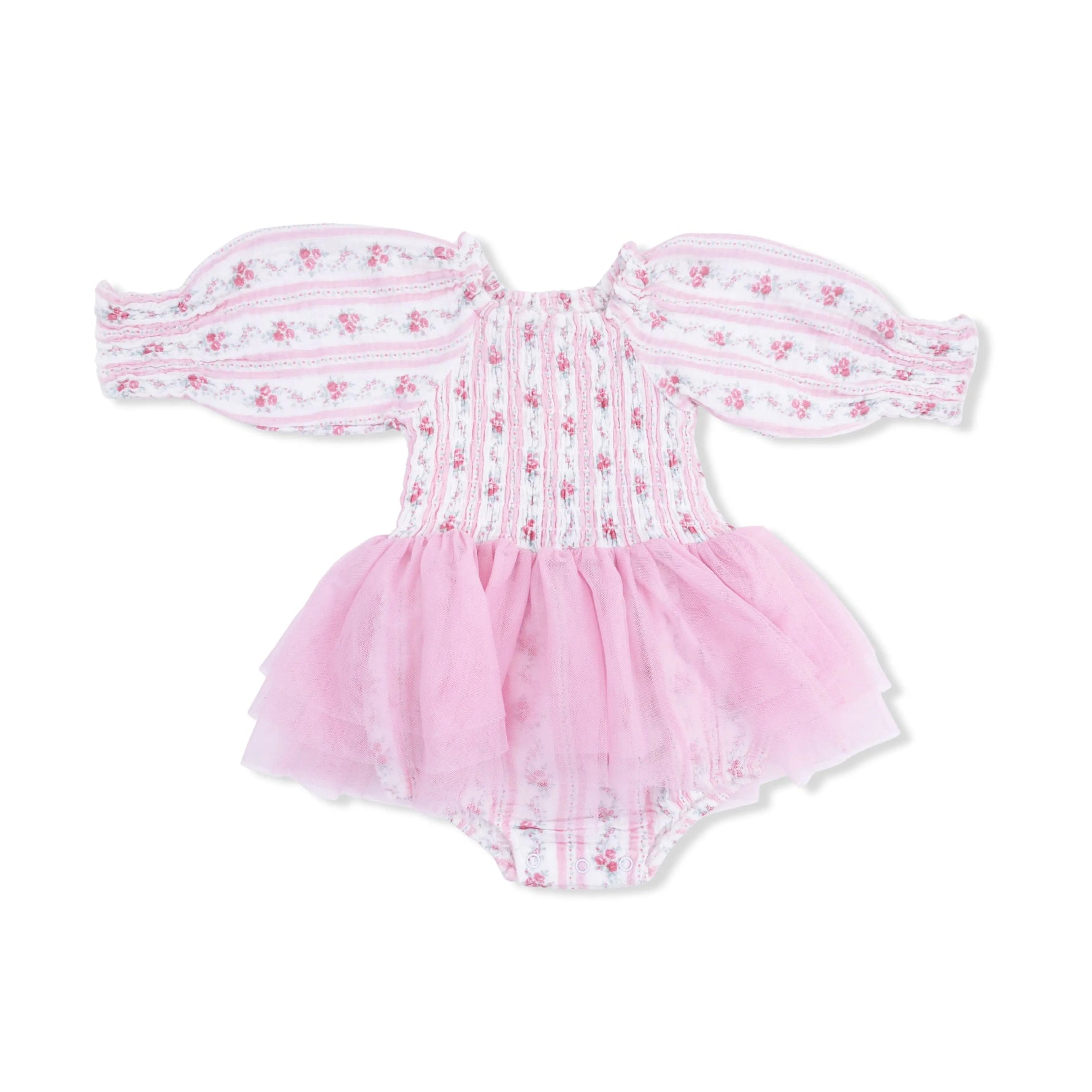 Angel Dear Winding Roses Stripe - Long Sleeve Smocked Bubble with Tutu - 