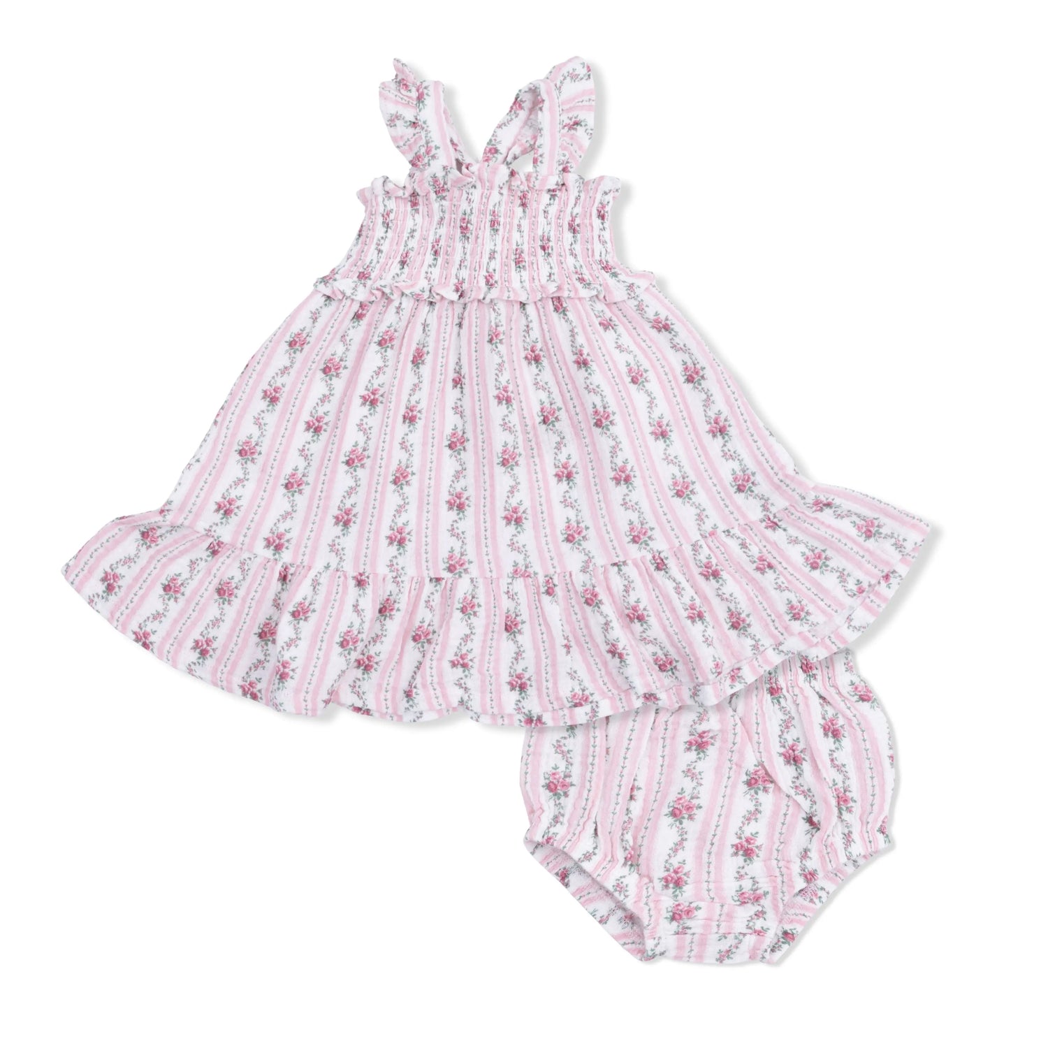Angel Dear Winding Roses Stripe - Smocked Ruffle Sundress & Bloomer - 