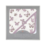 Winsome Butterflies Cotton Hooded Towel and Washcloth Set - Pink, Paper, Paper Product, Pollinator, Silver | Everetts Place