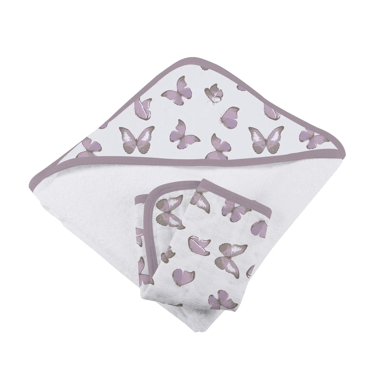 Newcastle Classics Winsome Butterflies Cotton Hooded Towel and Washcloth Set Everetts Place