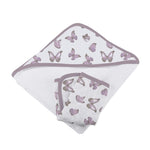 Newcastle Classics Winsome Butterflies Cotton Hooded Towel and Washcloth Set Everetts Place