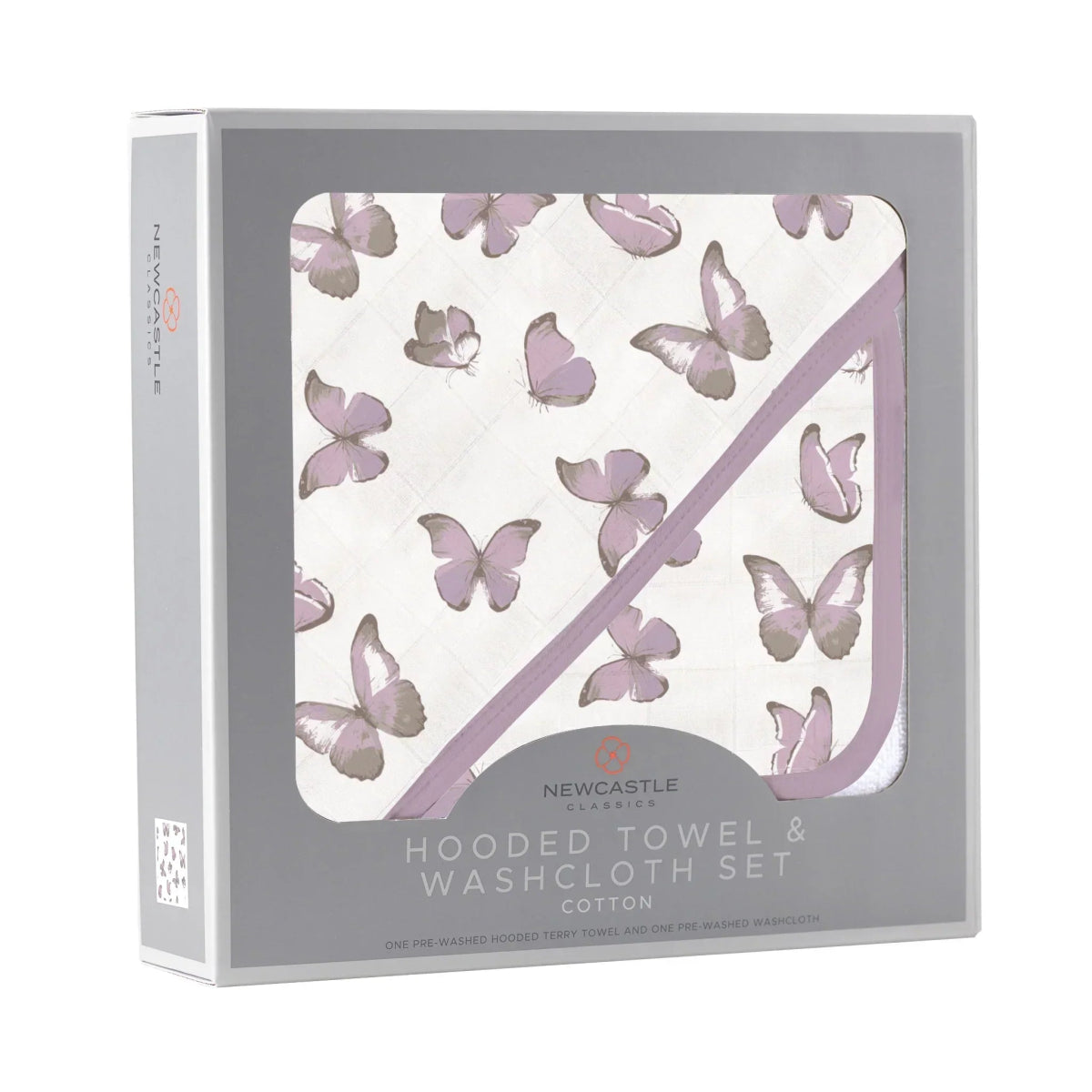 Newcastle Classics Winsome Butterflies Cotton Hooded Towel Set for Cozy Bath Time Fun - 