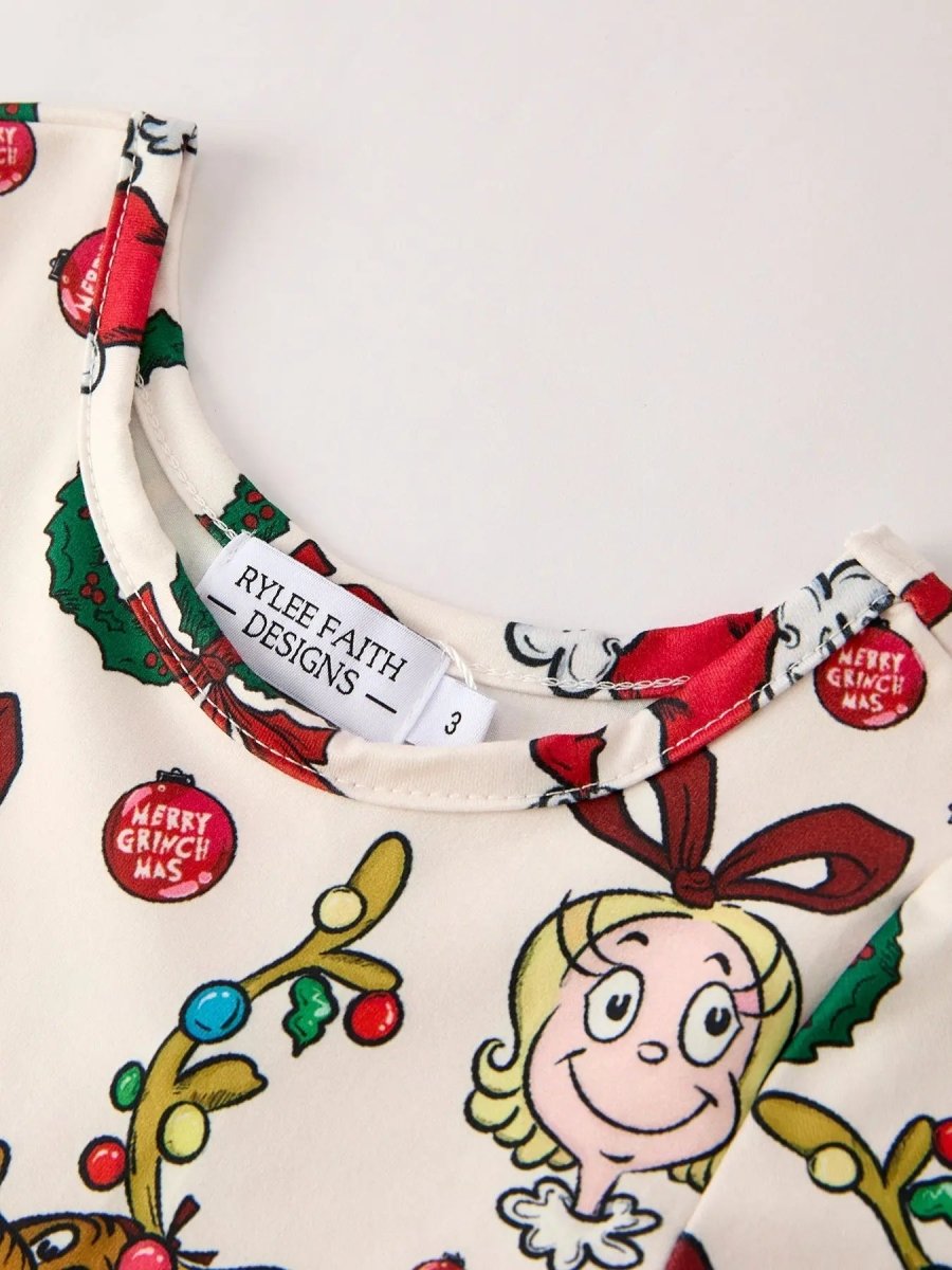 Rylee Faith Designs Winter Christmas Character Colorful Print Girls Dress - Everetts Place Boutique - 