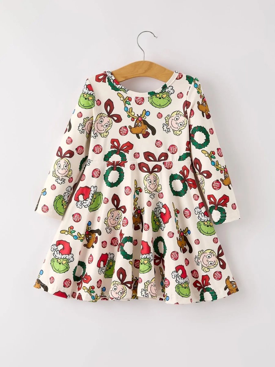 Rylee Faith Designs Winter Christmas Character Colorful Print Girls Dress - Everetts Place Boutique - 