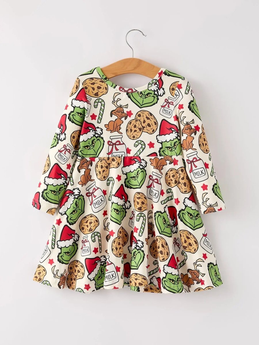 Rylee Faith Designs Winter Christmas Character Cookie Print Girls Dress - Everetts Place Boutique - 