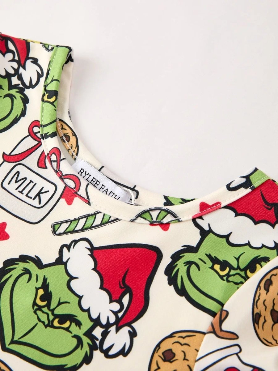 Rylee Faith Designs Winter Christmas Character Cookie Print Girls Dress - Everetts Place Boutique - 