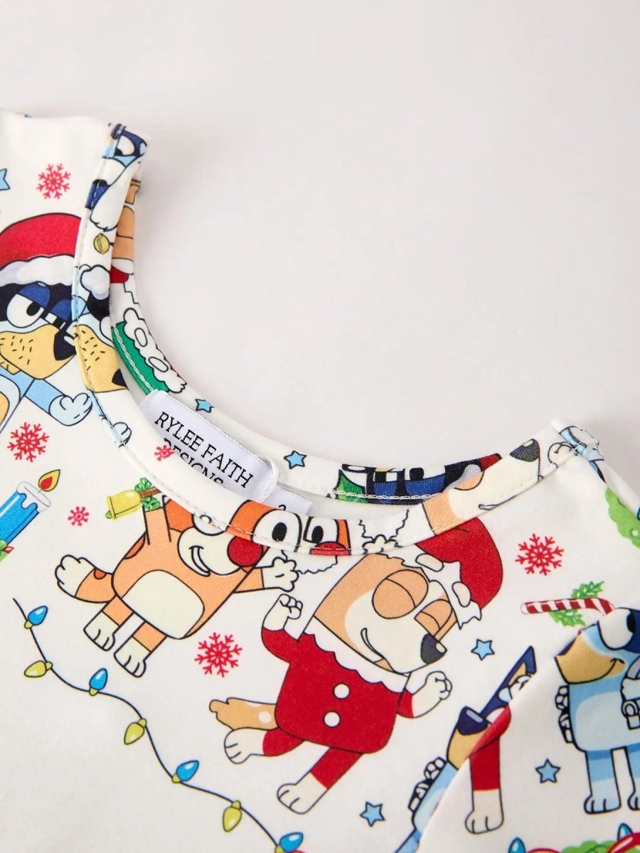 Rylee Faith Designs Winter Christmas Character Party Print Girls Dress - Everetts Place Boutique - 