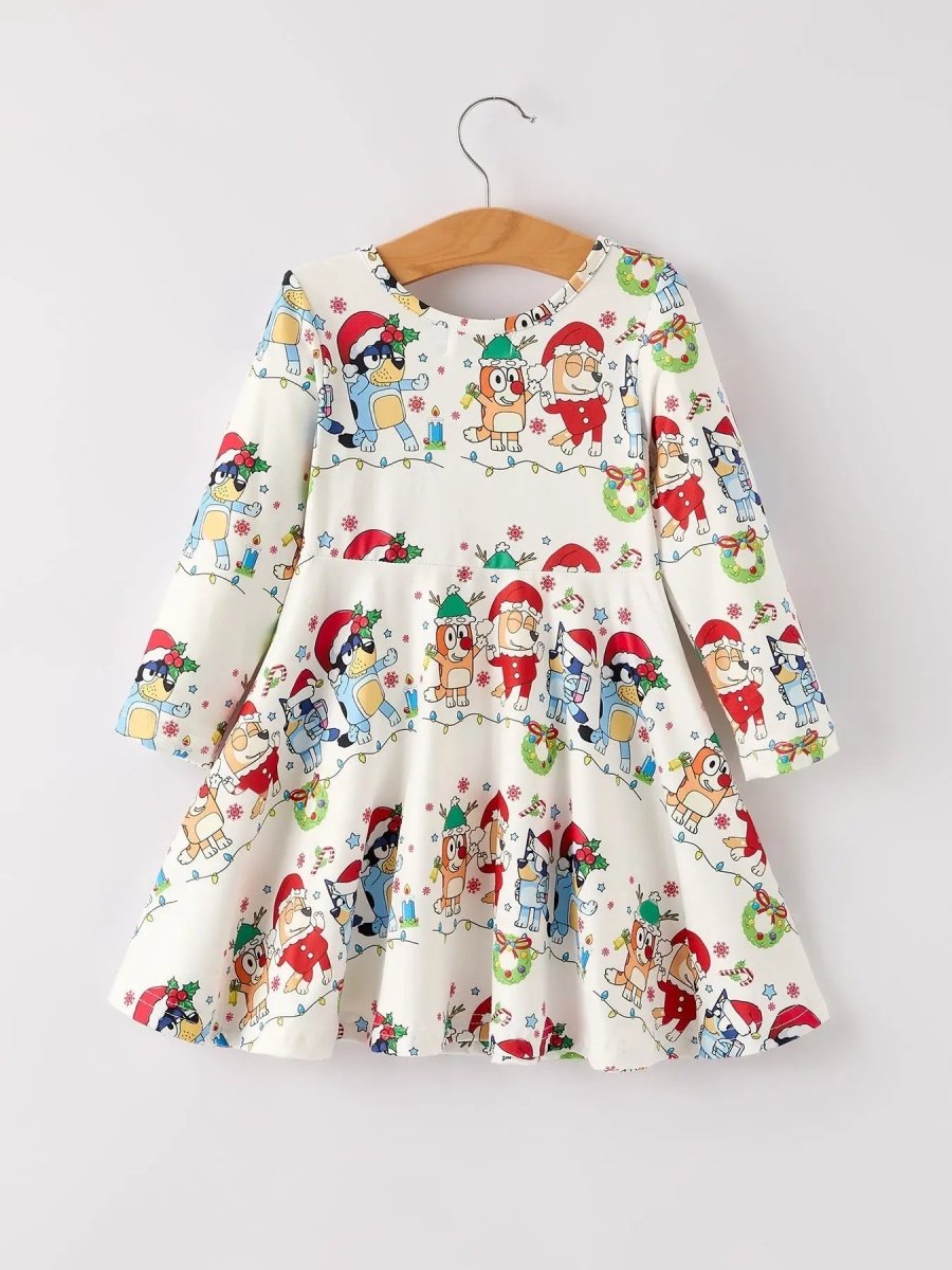 Rylee Faith Designs Winter Christmas Character Party Print Girls Dress - Everetts Place Boutique - 